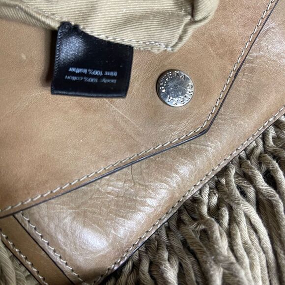 Ghurka made in Italy leather & textile Khaki woven & fringe small crossbody bag - Picture 16 of 16